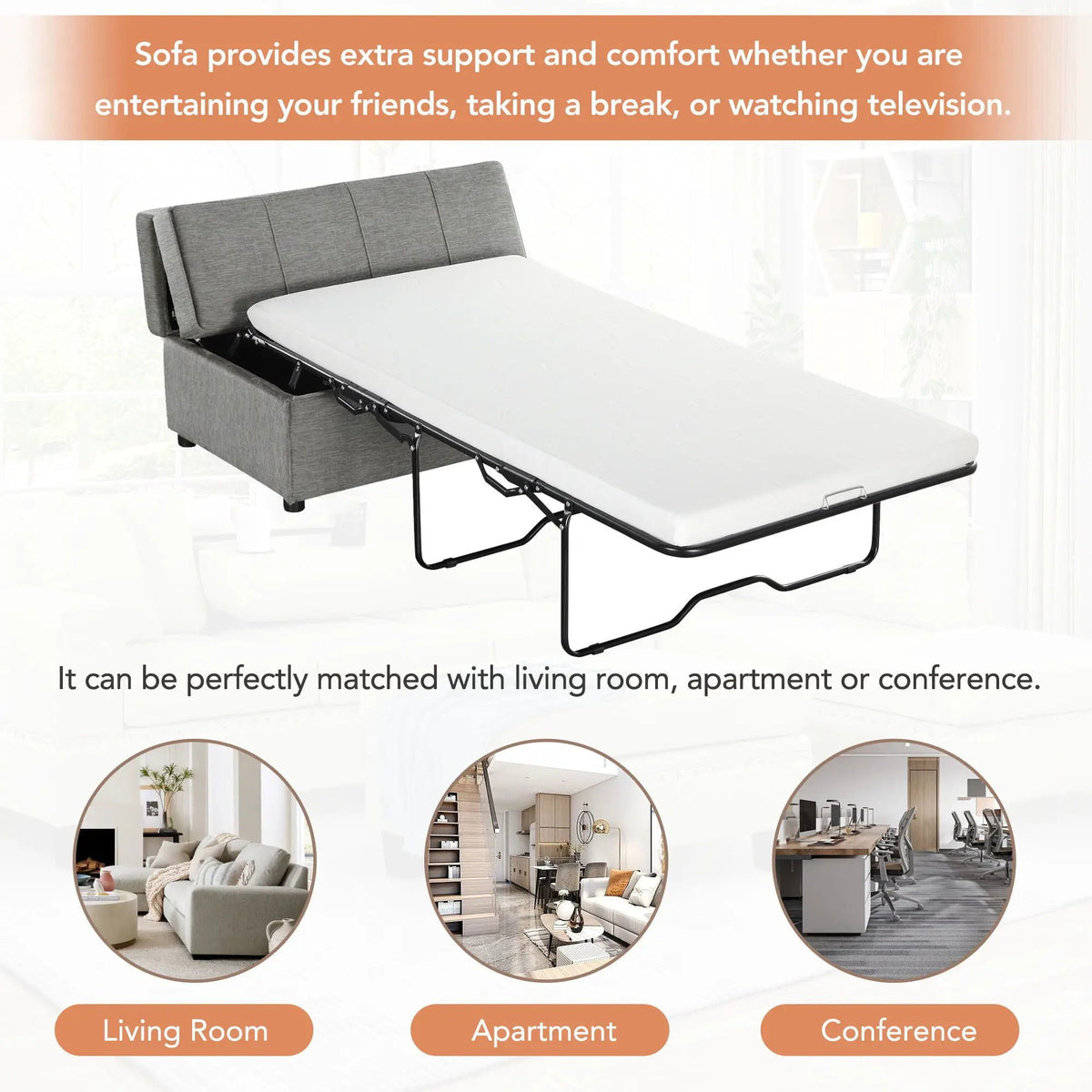 Twin Size Folding Ottoman Sleeper Bed | Includes Mattress | Convertible Guest Bed | High-Density Foam