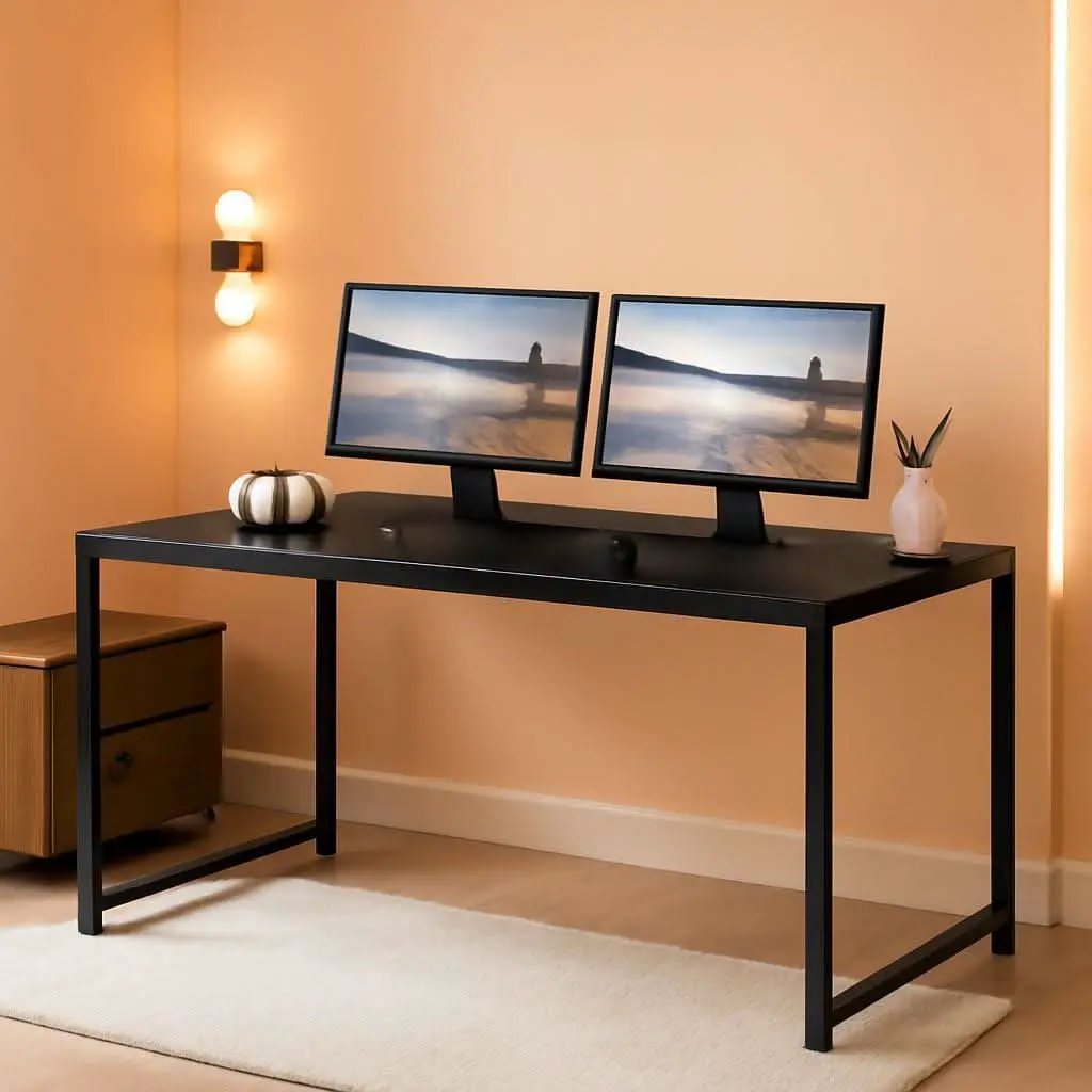 55 Inch Black Computer Desk Powder Coated Steel Frame from PriceLows™
