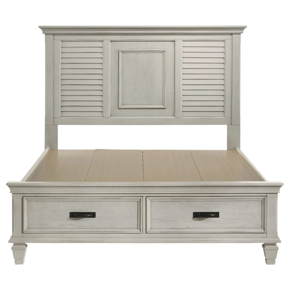 Franco Wood Queen Storage Panel Bed Distressed | 67.5 x 85.75 x 57 in | Wood | White