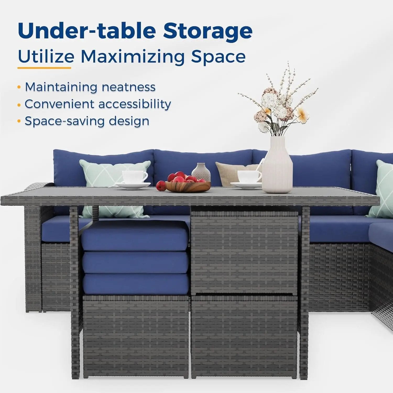 Blue 7 Piece Outdoor Patio Furniture Set With Table Chairs from PriceLows™
