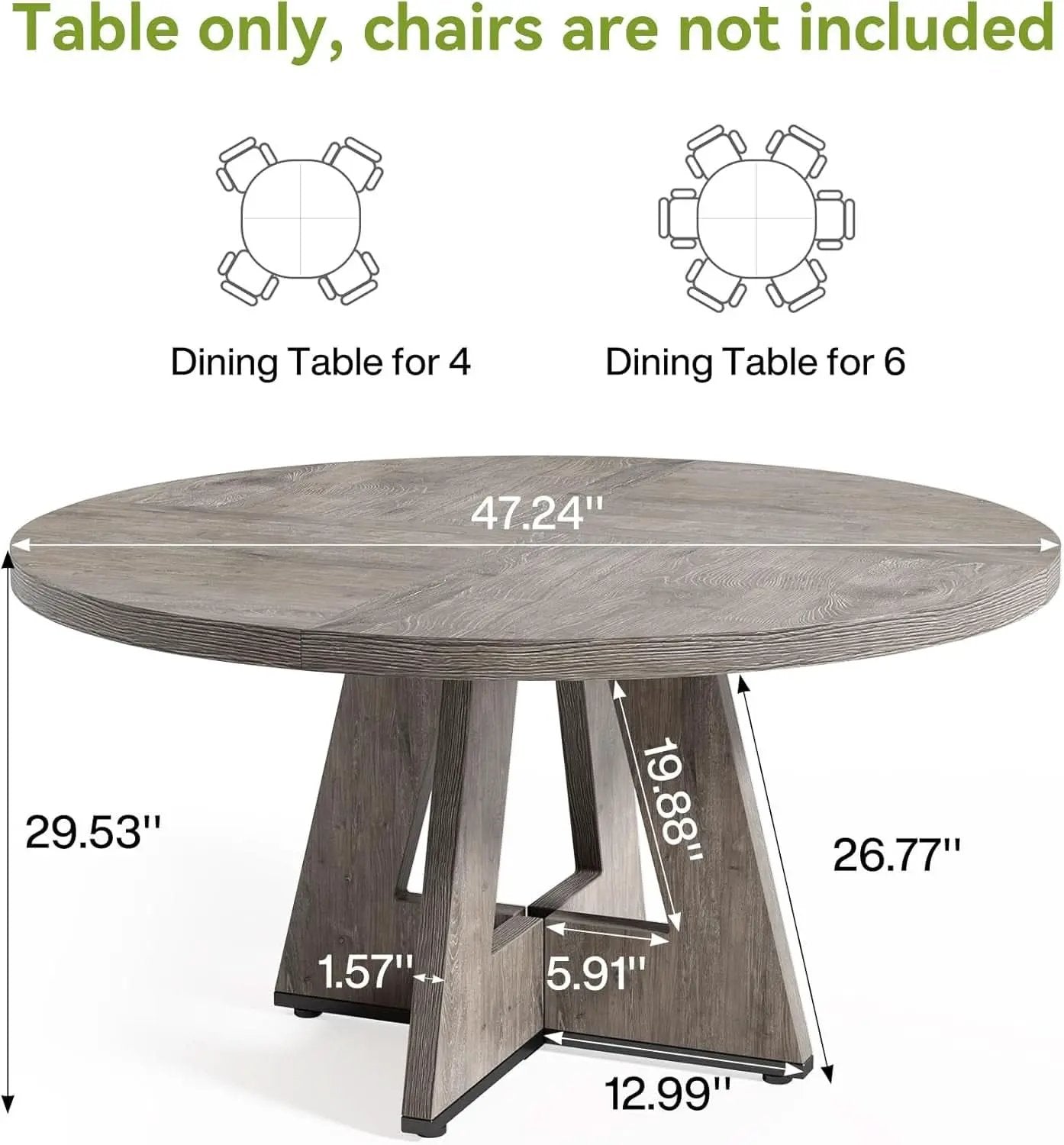 Round 47 Inch Dining Table For 4 To 6 With Grey Pedestal from PriceLows™
