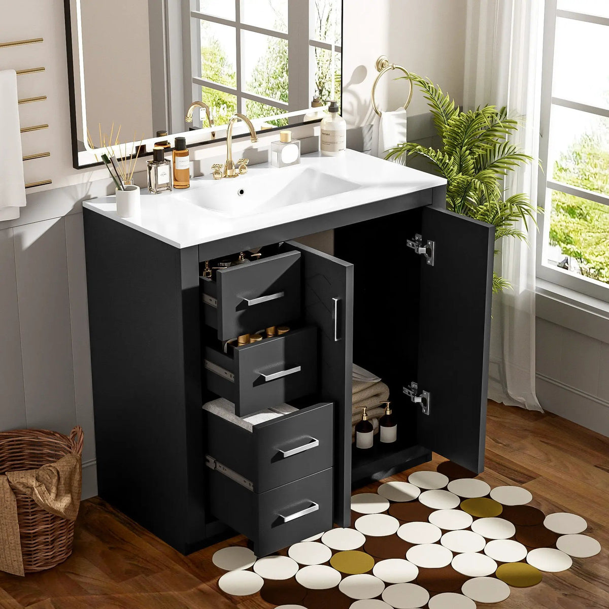 36 Inch Bathroom Vanity | Ceramic Sink Combo | 3 Drawers | Soft Closing Doors