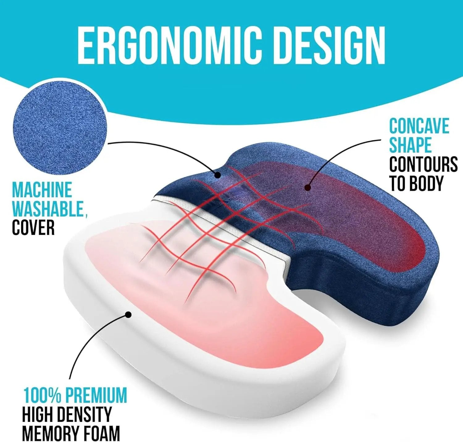 XL Memory Foam Office Chair Cushion With Lumbar Support from PriceLows™