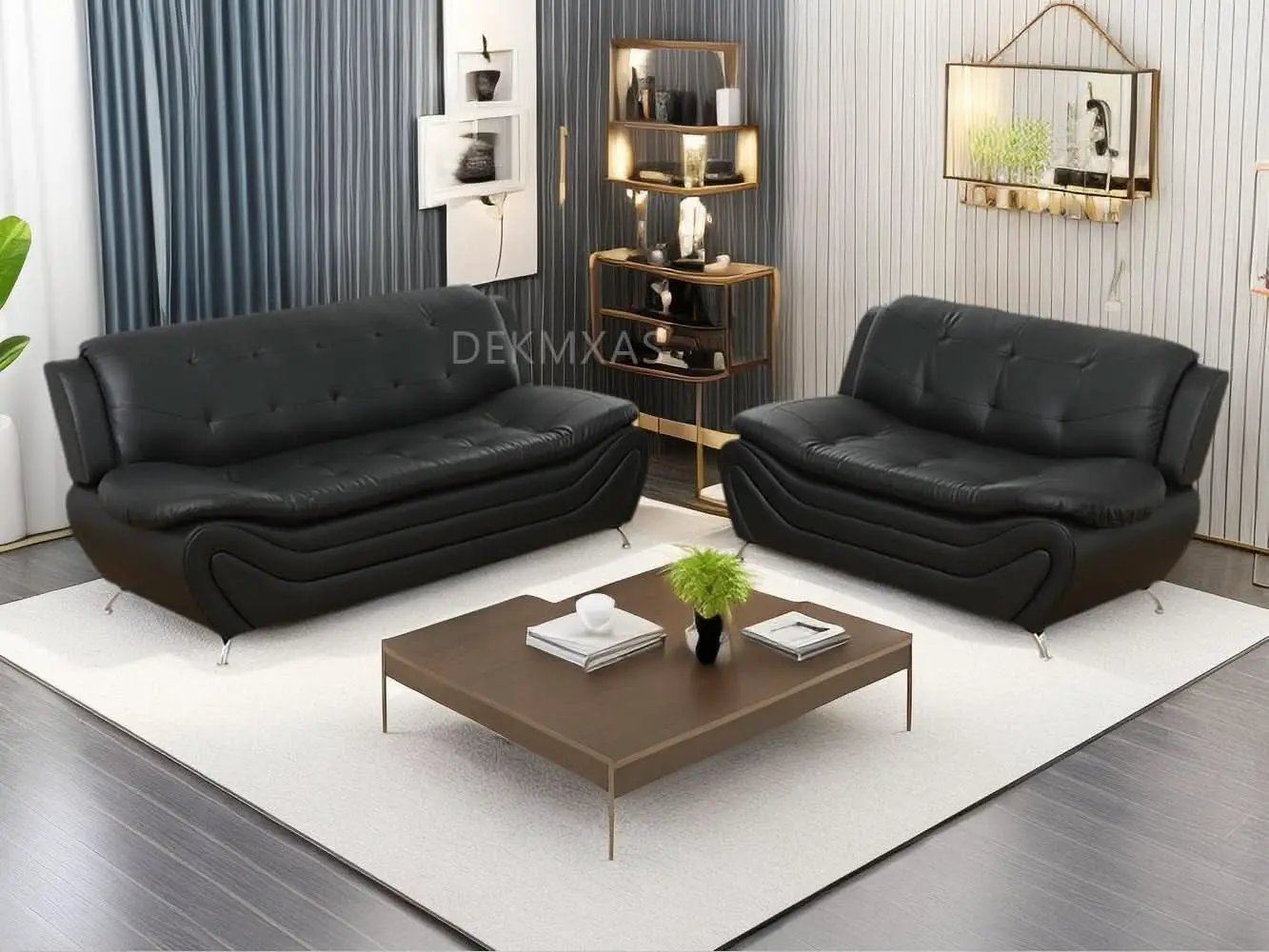 Black Leather Sofa Set With Loveseat For Living Room from PriceLows™