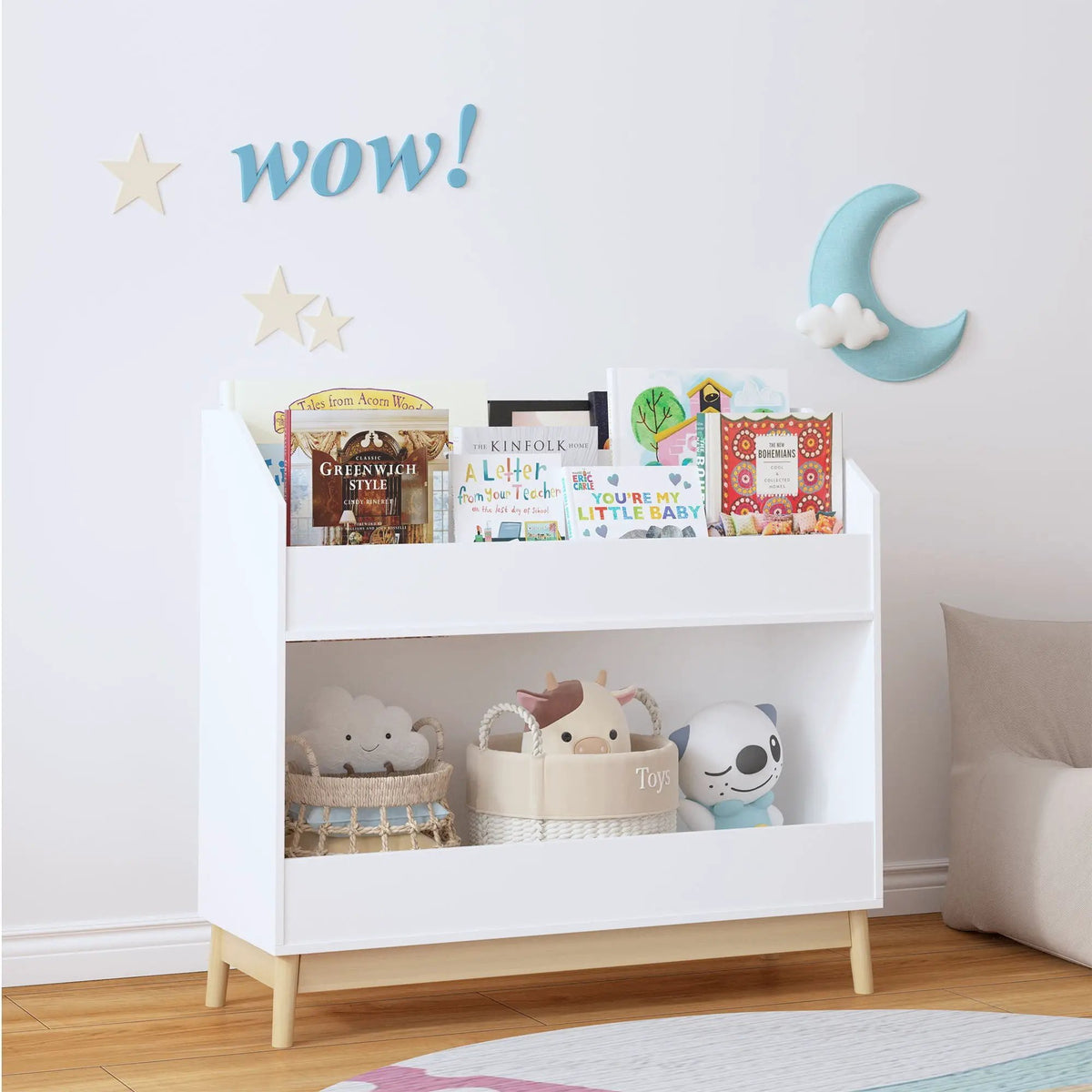 Bookcase Organizer | 3 Tier Display Shelf | White Storage Unit | Compact
