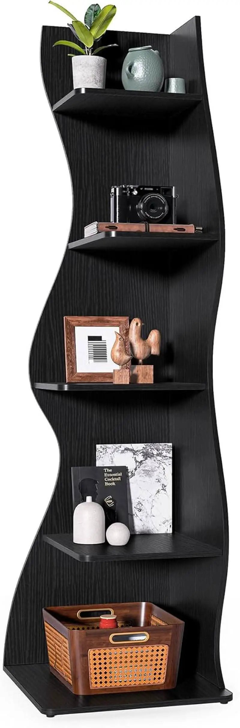 White 5 Tier Corner Shelf Wall Bookcase For Small Spaces from PriceLows™