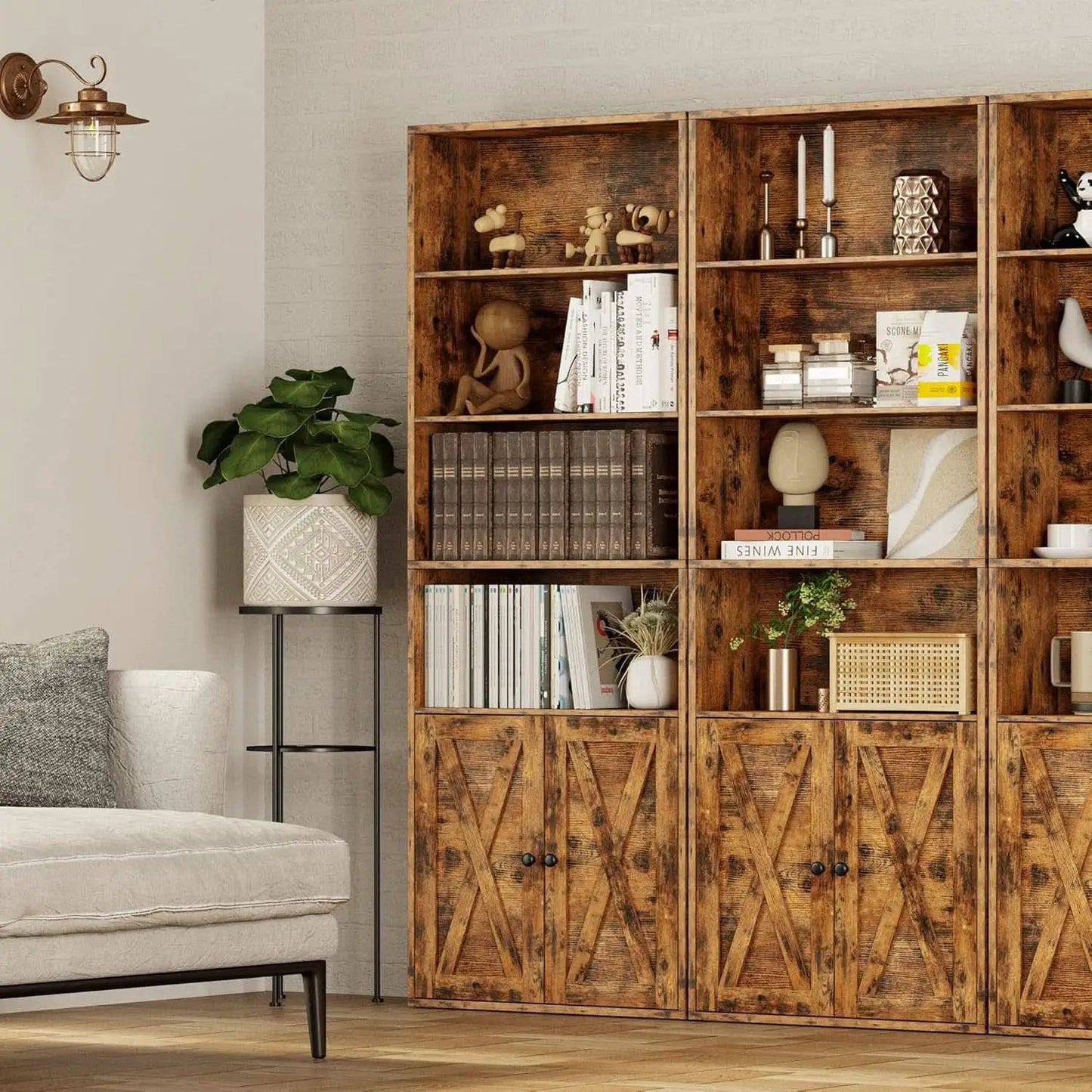 Industrial 70 Inch Tall Bookcase With Doors 6 Shelf Floor Standing Storage from PriceLows™