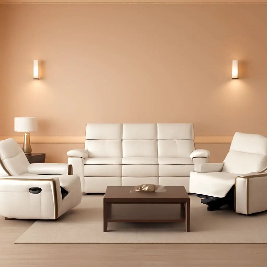 Creamy White Leather Recliner Sofa Set With Storage Console from PriceLows™