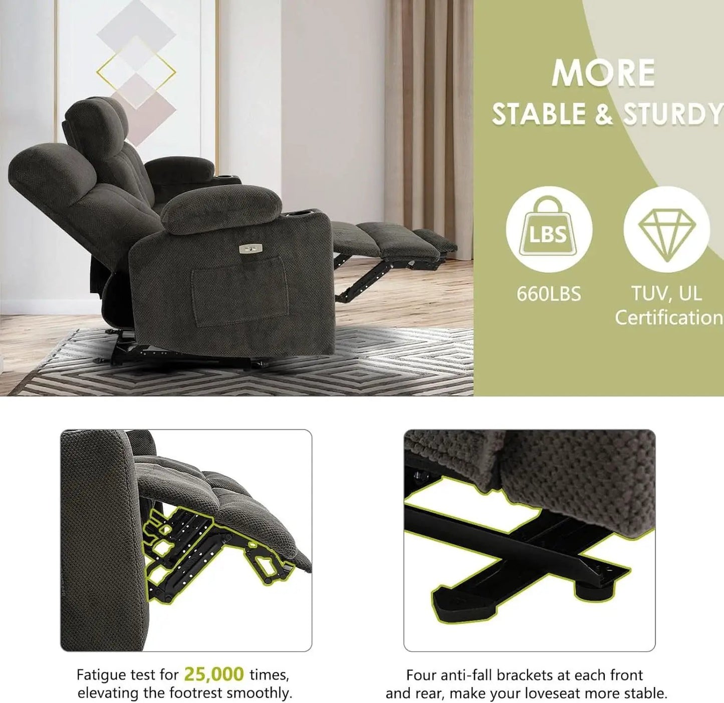 80 Inch Massage Recliner Sofa With Remote And USB Ports from PriceLows™