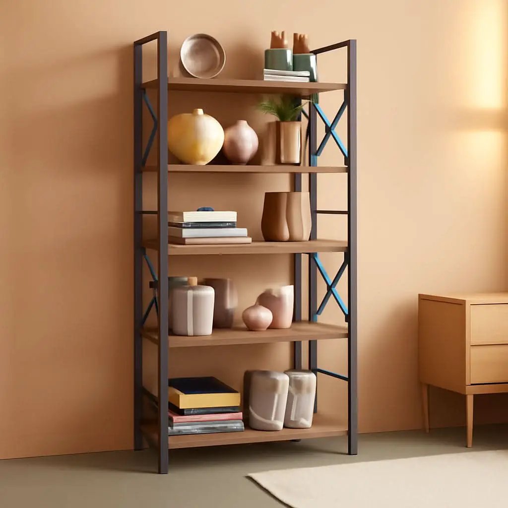 5 Tier Folding Bookshelf No Assembly Rustic Brown Storage from PriceLows™