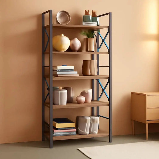 5 Tier Folding Bookshelf No Assembly Rustic Brown Storage from PriceLows™
