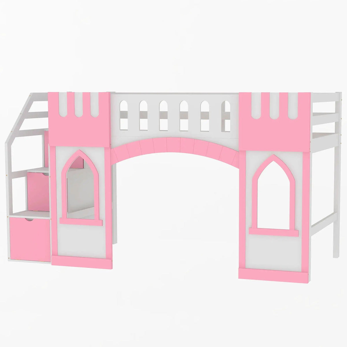 Kids Wooden Loft Bed | Storage Staircase | Dual Windows