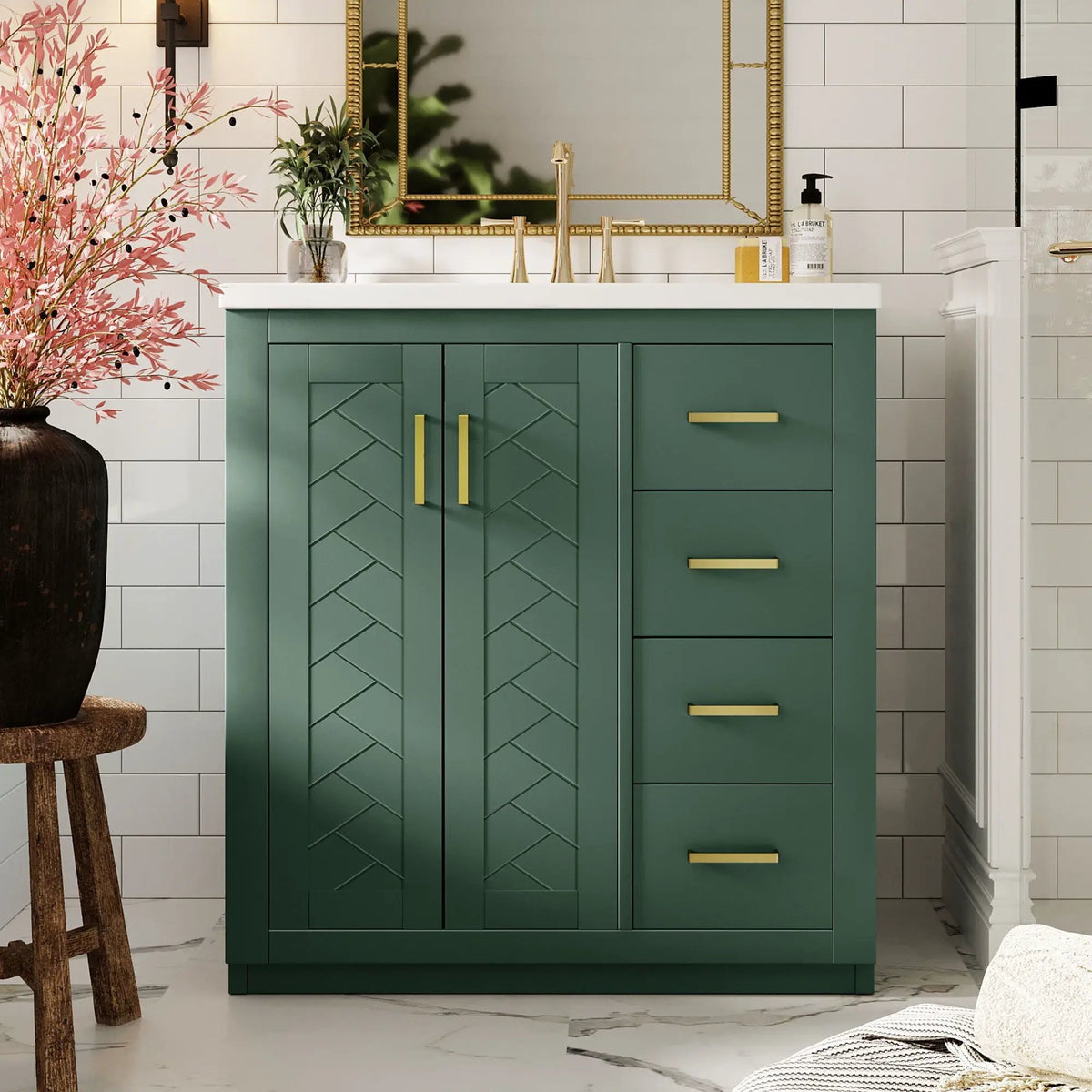 30 Inch Bathroom Vanity | Freestanding Set | 3 Drawers | Solid Wood Frame