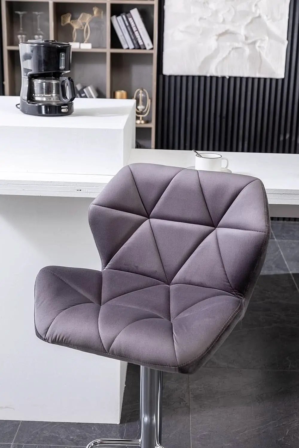 Breni Velvet Diamond Tufted Swivel Adjustable Height Bar Stool Set Of 2 Gray from PriceLows™