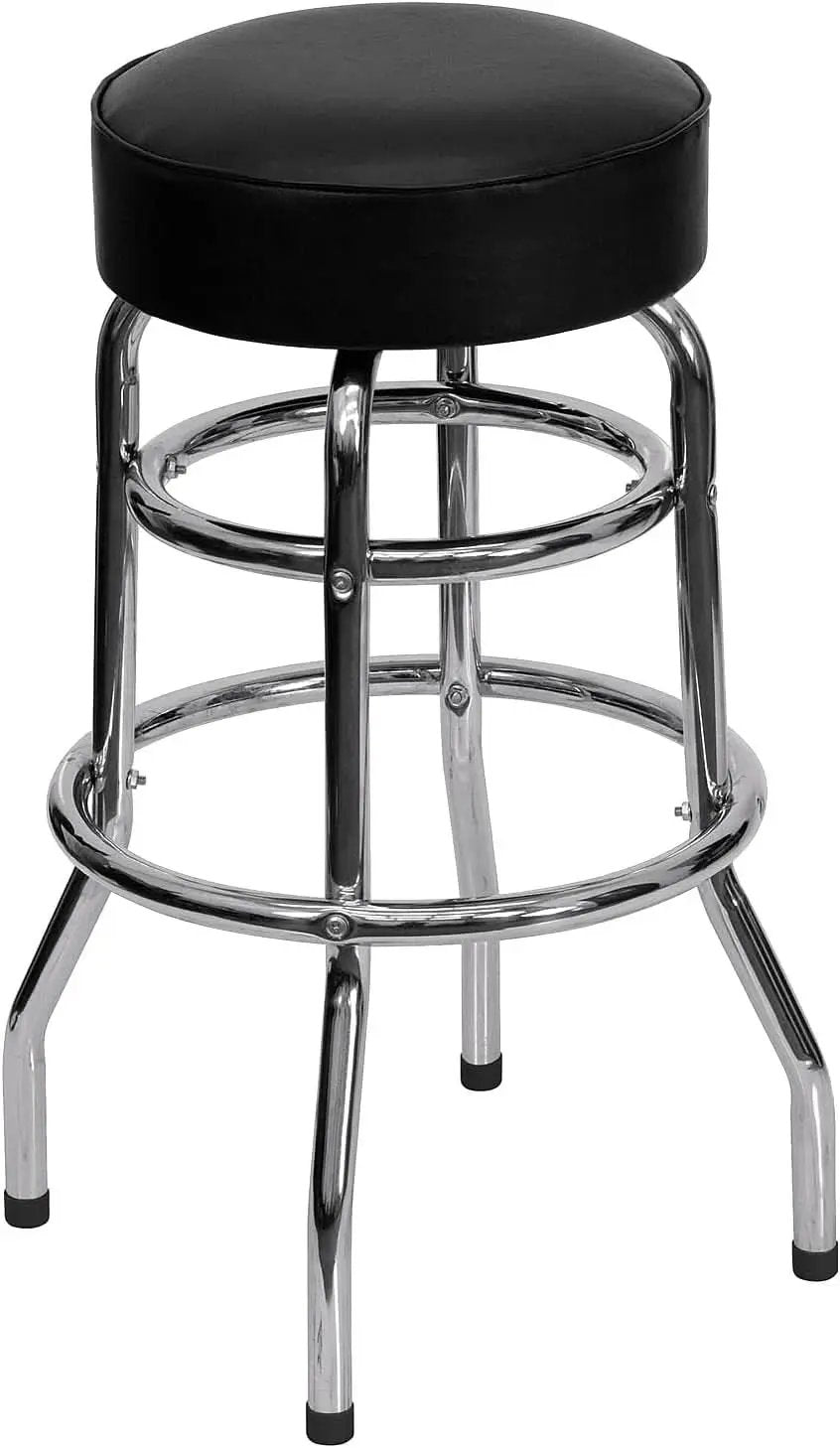 Bruno 2 Pack Bar Stool Chrome Double Ring Black Seat from PriceLows™