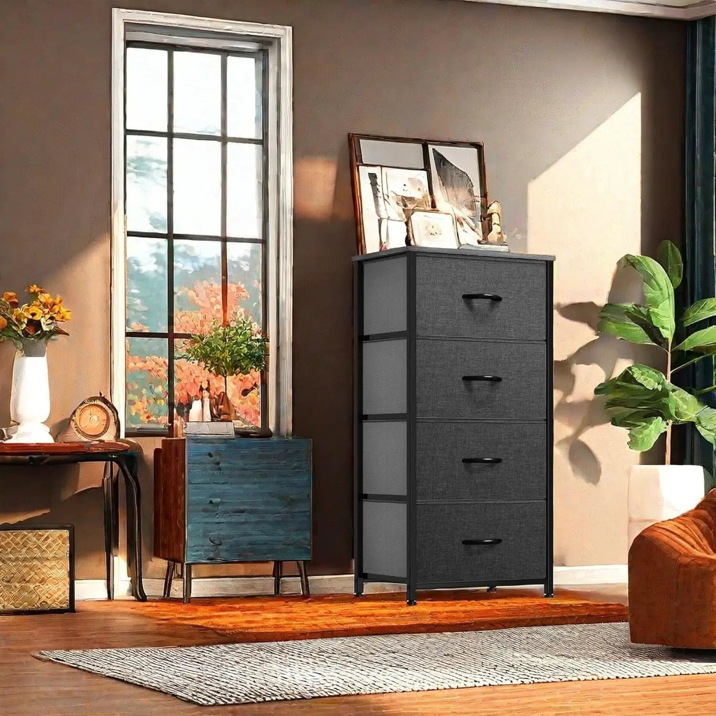 Storage Tower With Four Drawers Fabric Dresser Unit from PriceLows™