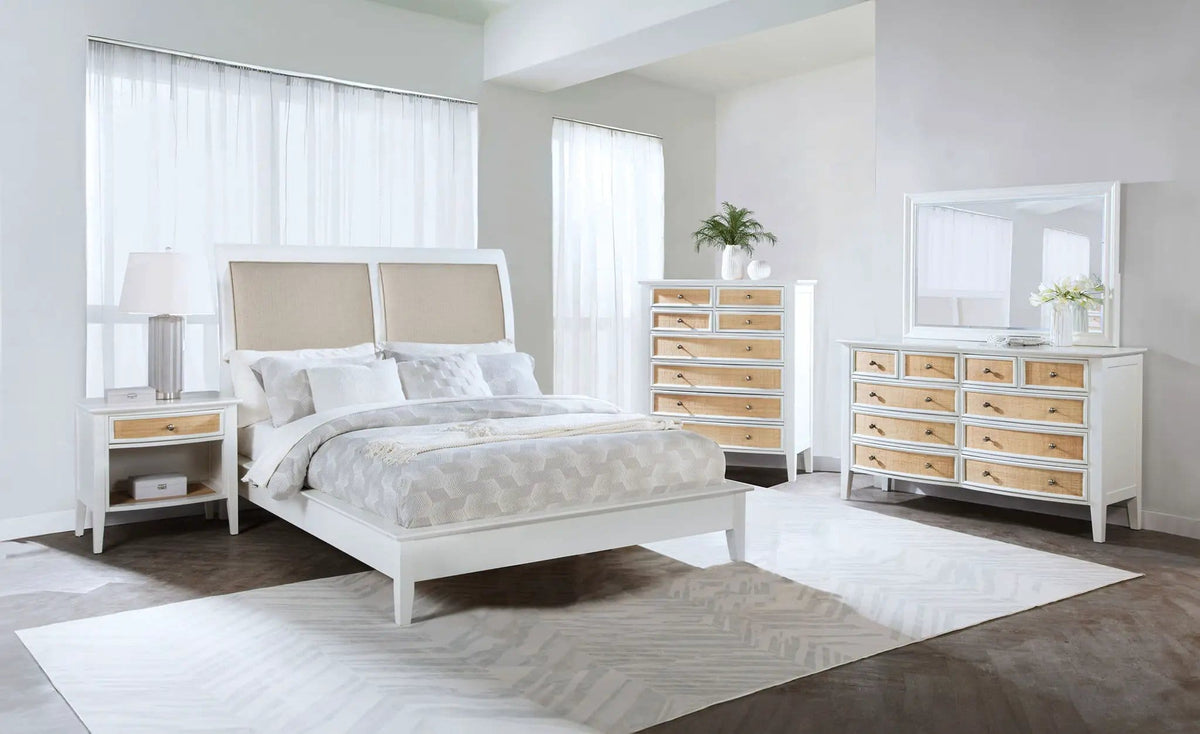 Bexhill 5-piece Eastern King Bedroom Set | 5-Piece Set | Linen & Fabric | White