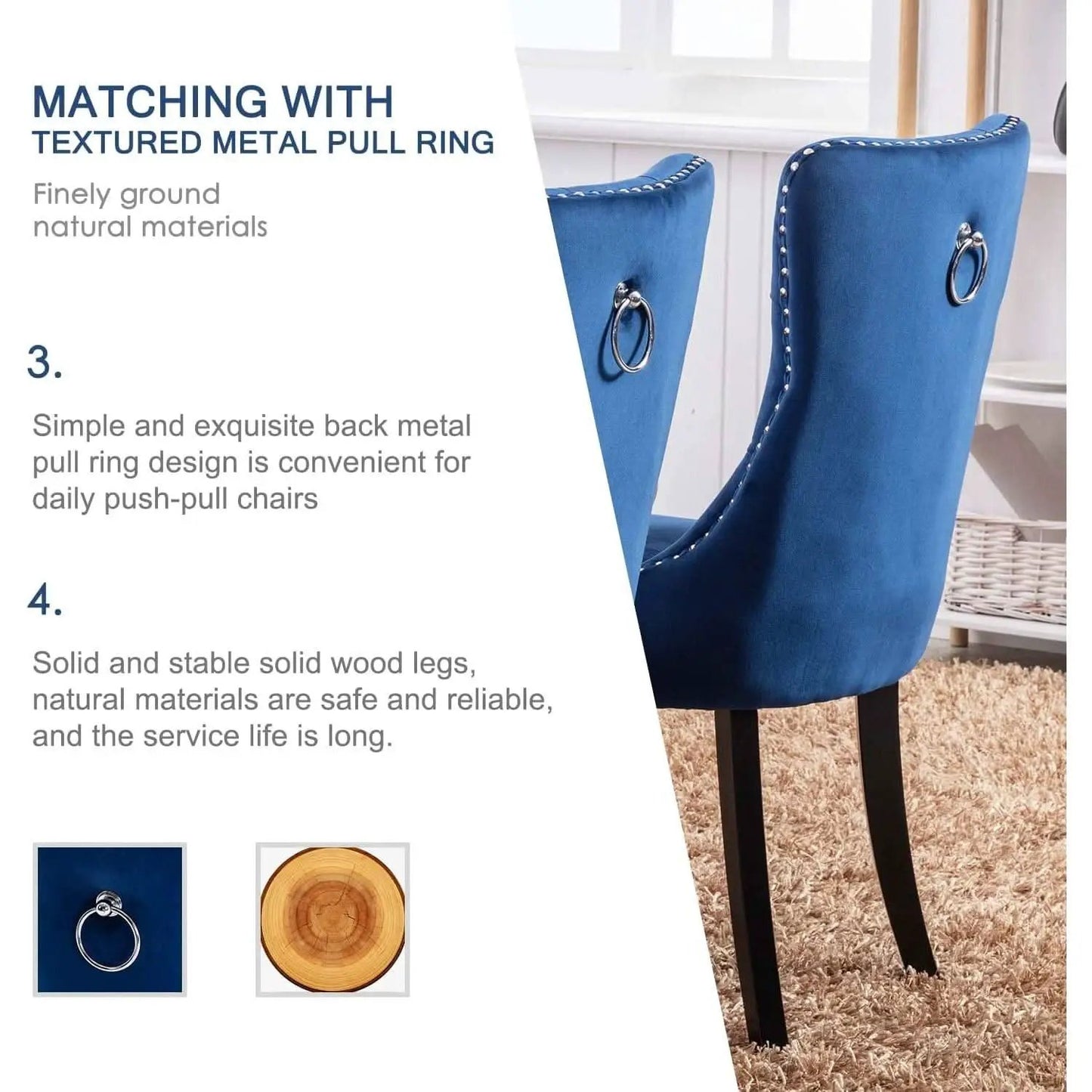 Blue Velvet Upholstered Dining Chairs Set Of 6 Studded from PriceLows™