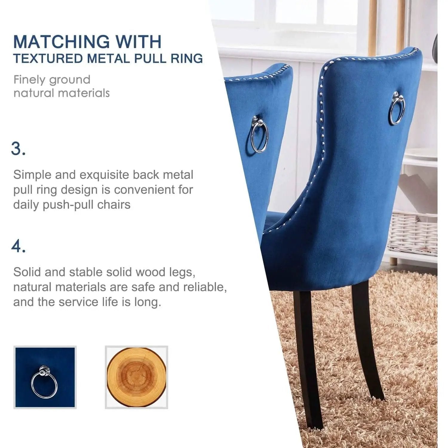 Blue Velvet Upholstered Dining Chairs Set Of 6 Studded from PriceLows™