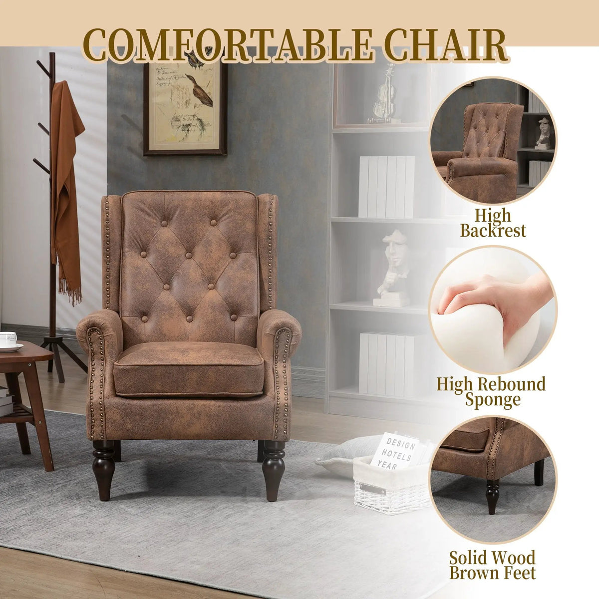 Modern Accent Armchair | Rubber Wood Legs | High Resilience Foam