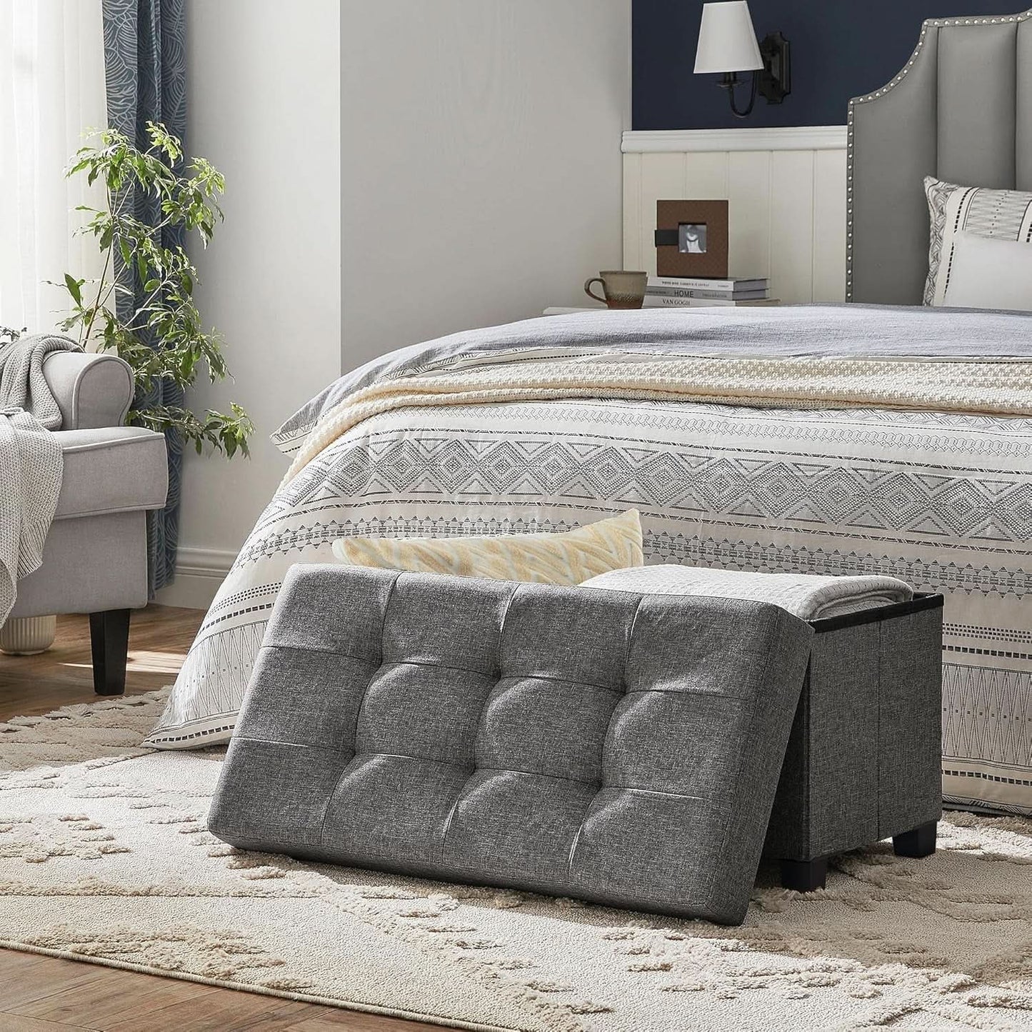 Slate Gray Storage Ottoman Bench 15x30x15.2 Inches from PriceLows™