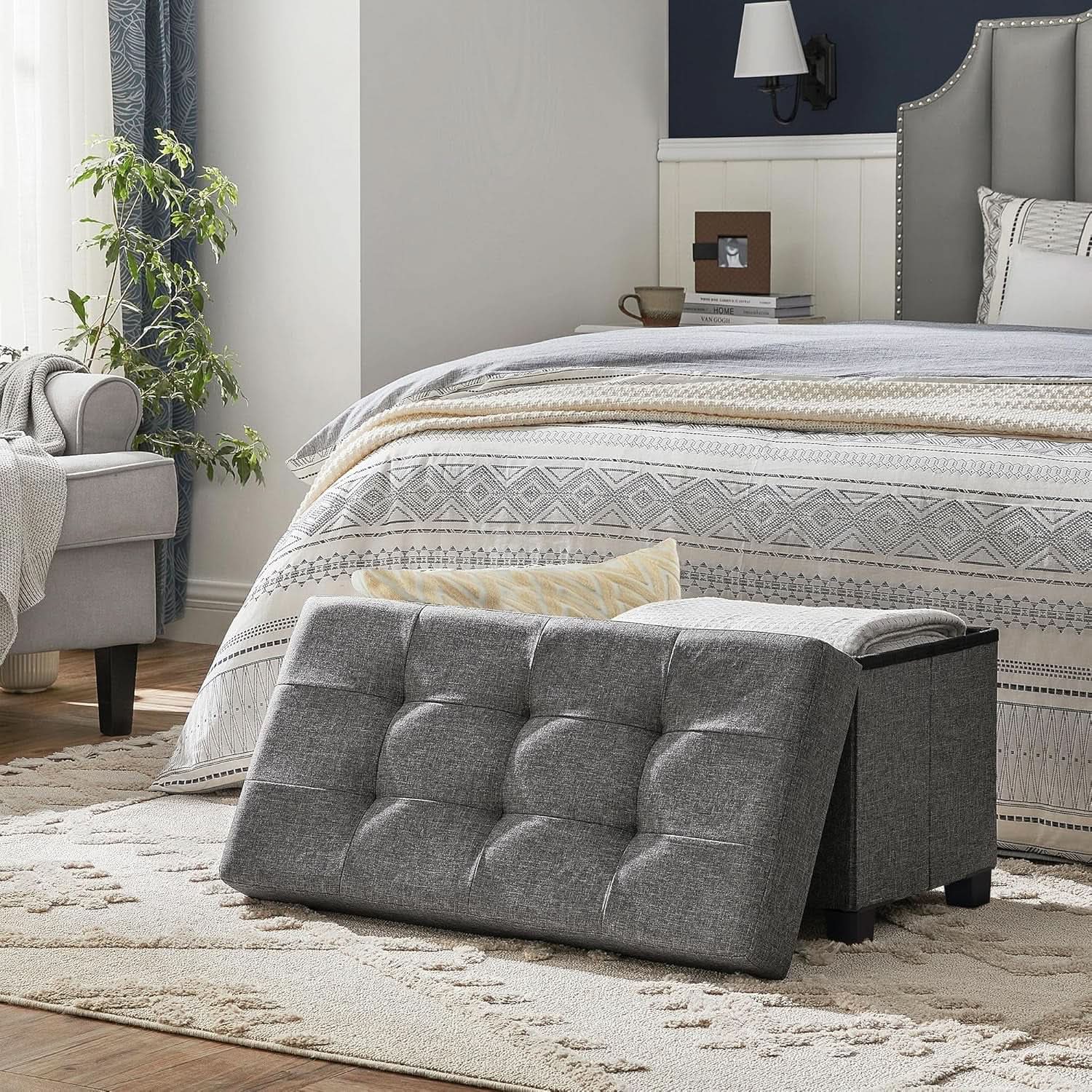 Slate Gray Storage Ottoman Bench 15x30x15.2 Inches from PriceLows™