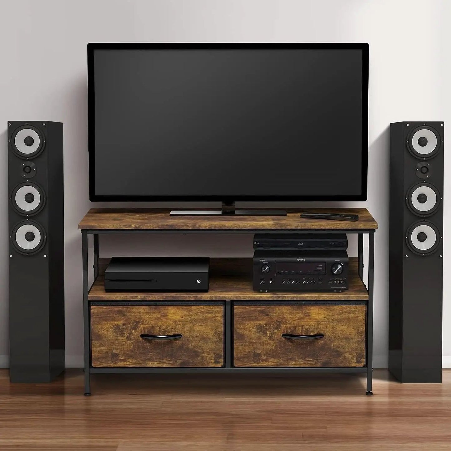 2 Drawer TV Stand Chest For Living Room With Open Shelf And Fabric Drawers For Media Storage from PriceLows™