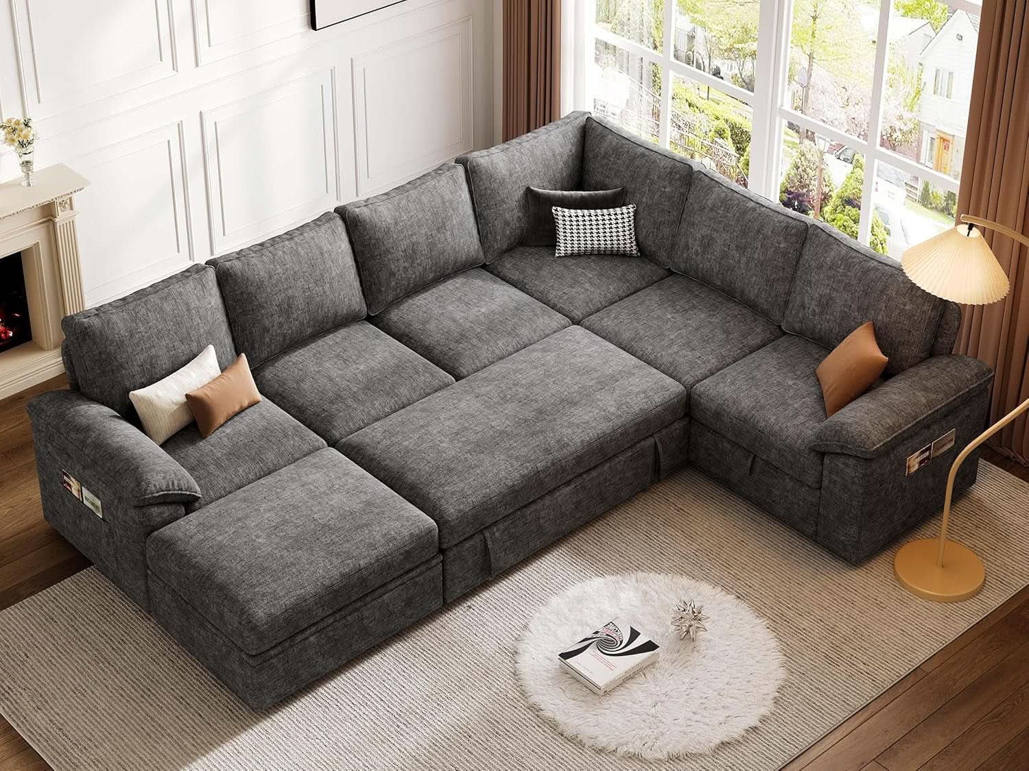 108 Inch Modular Sectional Sleeper Sofa CharcoalGrey from PriceLows™