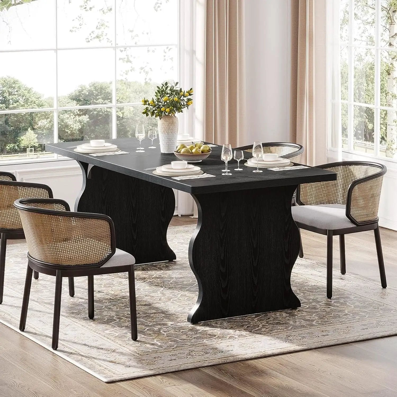 Black 63 Inch Rectangular Modern Dining Table For 4 To 6 from PriceLows™