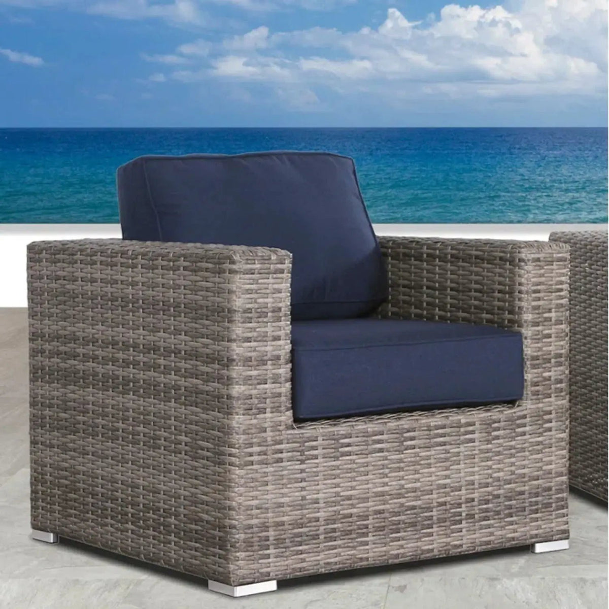 Patio Armchair With Cushions | Four Olefin Cushions | Industrial Accents | Weather-Resistant Build