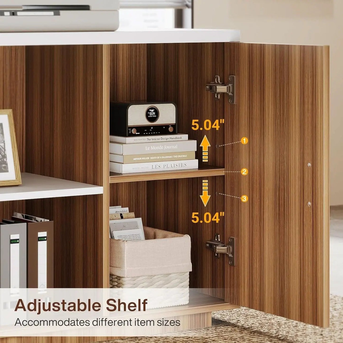 85 Point 8 Inch L-Shaped Executive Desk White Walnut Storage Cabinet from PriceLows™
