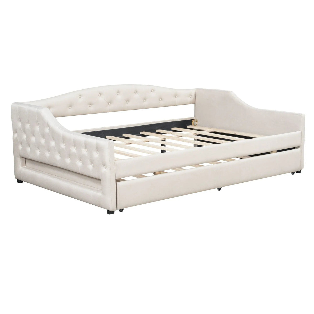 Daybed With LED Lights | Upholstered Trundle Daybed | Thickly Padded Sponge | 84 Inch Length