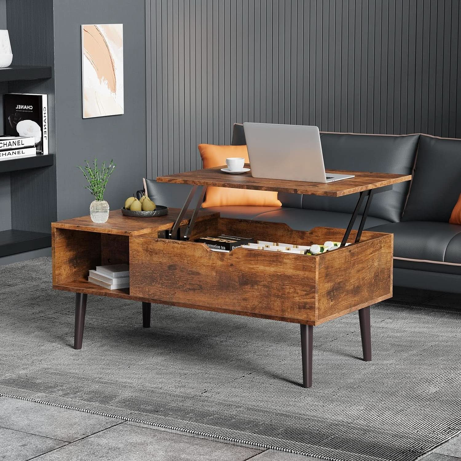 Brown Lift Top Coffee Table With Storage And Hidden Compartment from PriceLows™