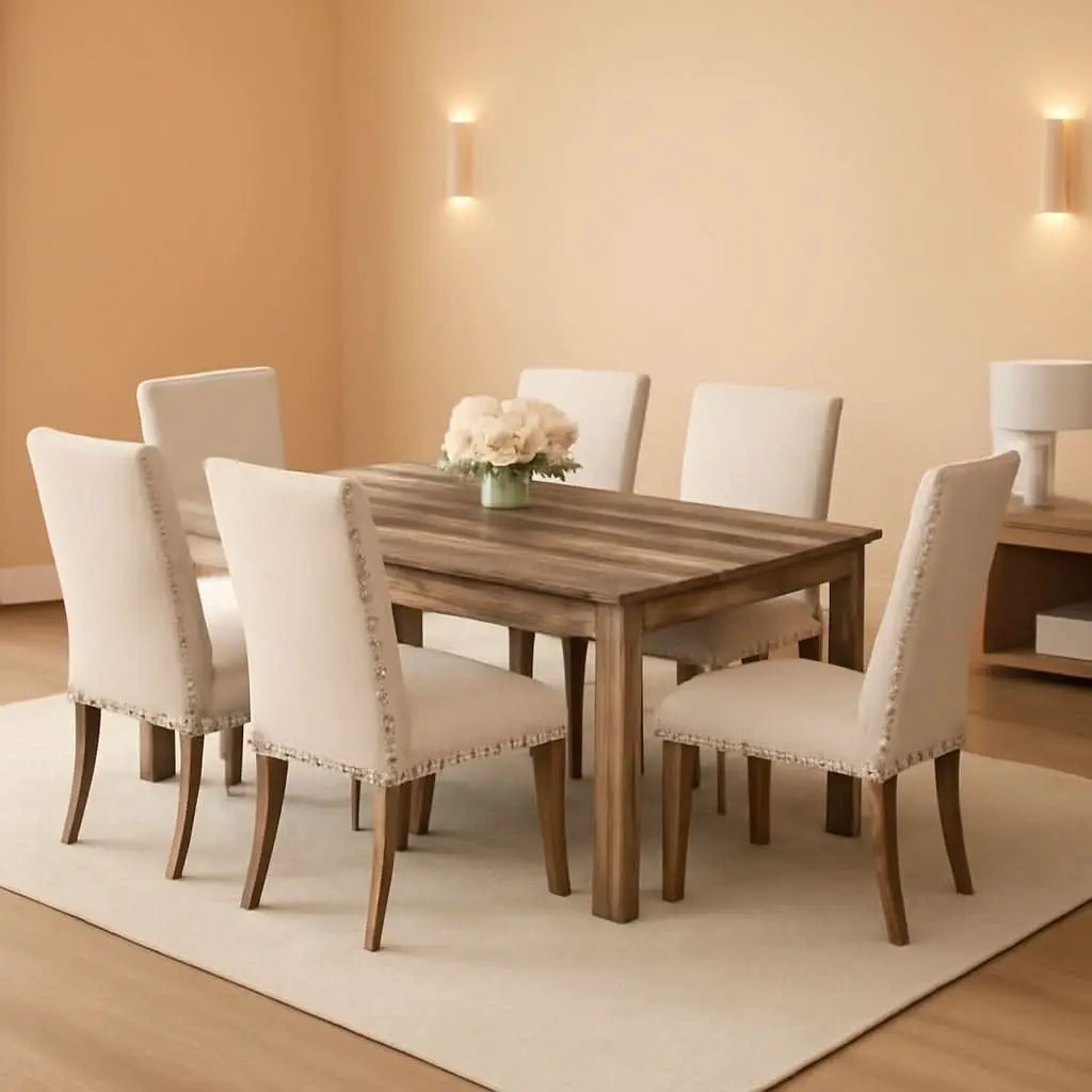 Rustic Dining Table Set Six NailheadAccents Chairs from PriceLows™