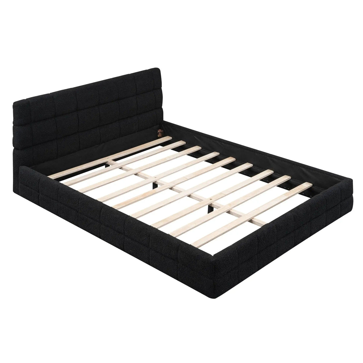 Upholstered Platform Bed With Headboard | 3 Pieces | Pine Wood & Metal | Bedroom