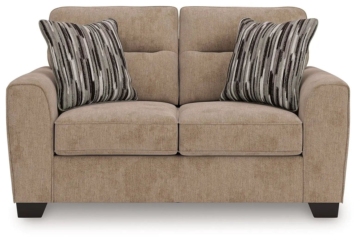 Loveseat | Mocha Upholstery | Geometric Pattern | Contemporary