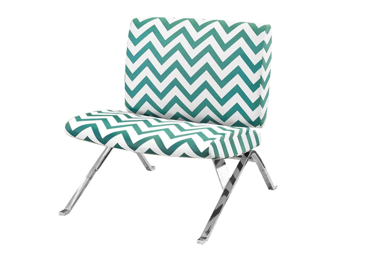 Armless Accent Chair | Chevron Pattern Fabric | Teal Accent | High-Density Foam Padding