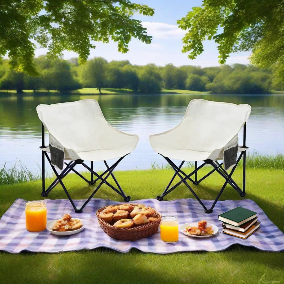 Portable Folding Camping Chairs With Carry Bag (Set of 2) | 16.5 x 20.1 x 25.6 in | Steel | Dining Room