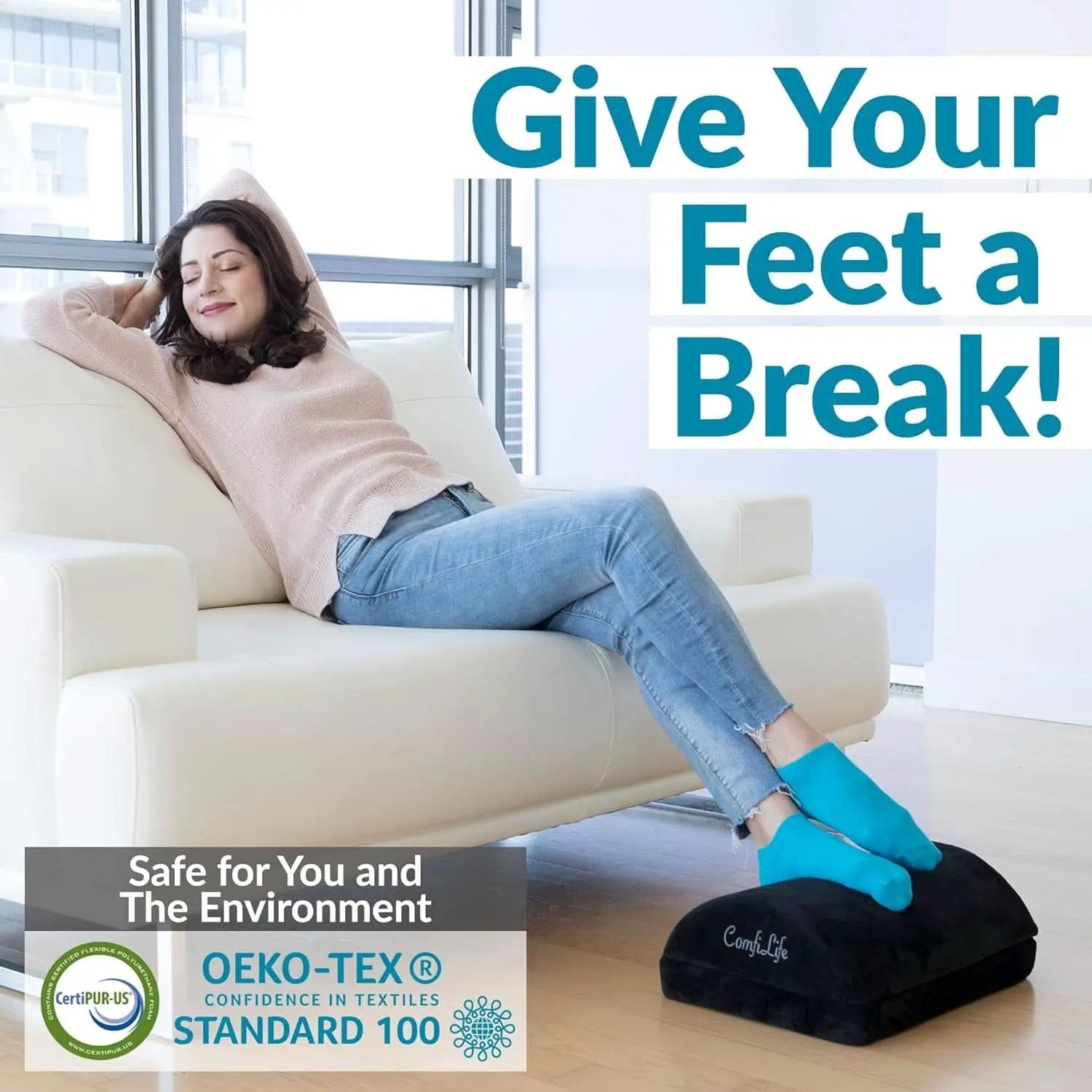 Ergonomic Under Desk Foot Rest Memory Foam Black Adjustable from PriceLows™
