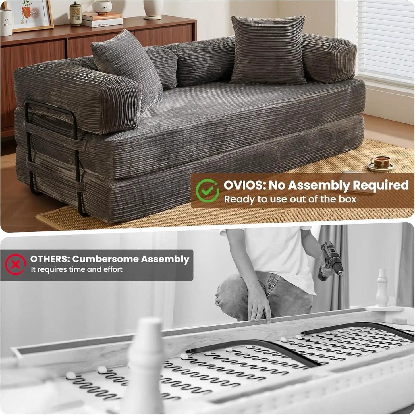Grey Corduroy 81 Inch Ultracomfort Foldable SofaBed from PriceLows™