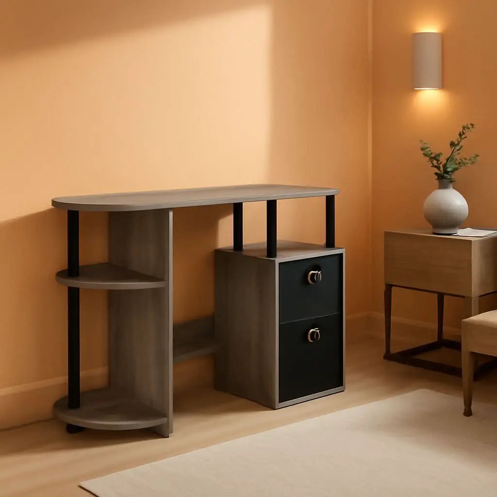 Jaya Simplistic Computer Desk CPU Shelf Oak Grey Black from PriceLows™