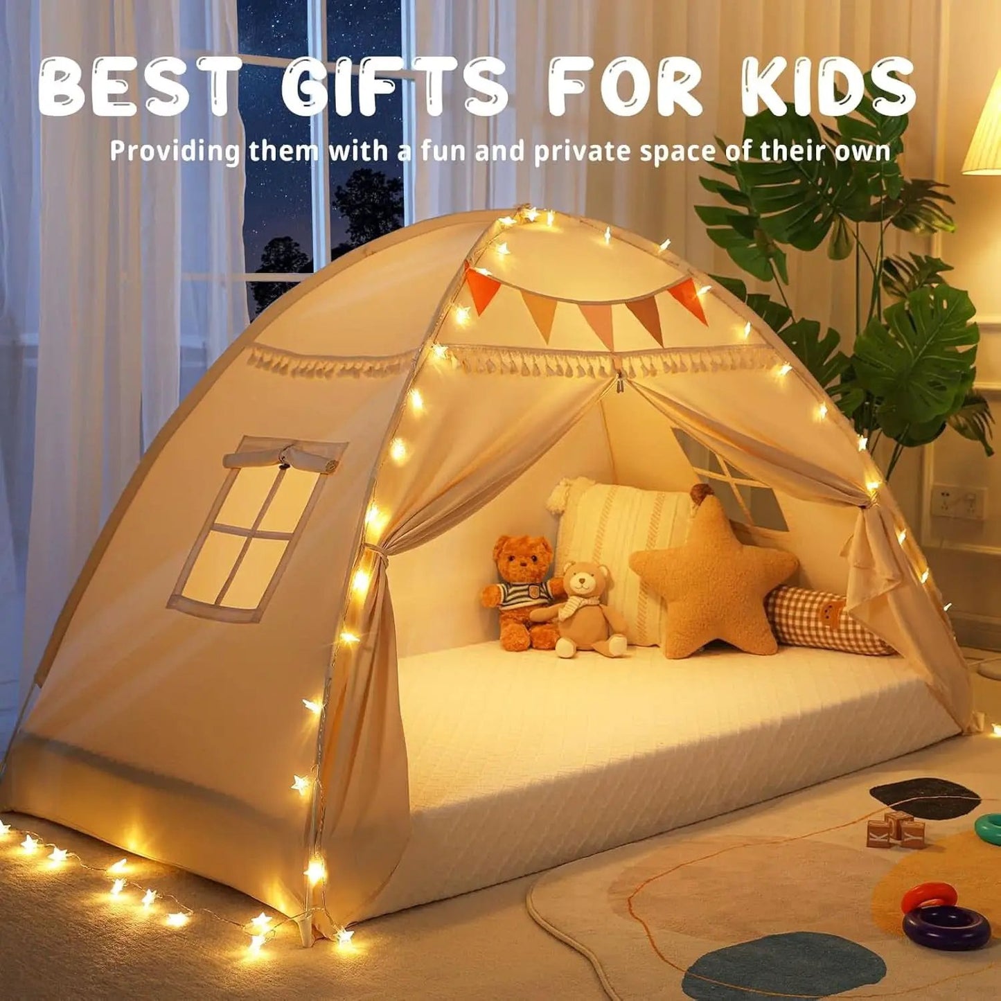 Golden Beige Premium Toddler Canopy Bed Tent Privacy from PriceLows™