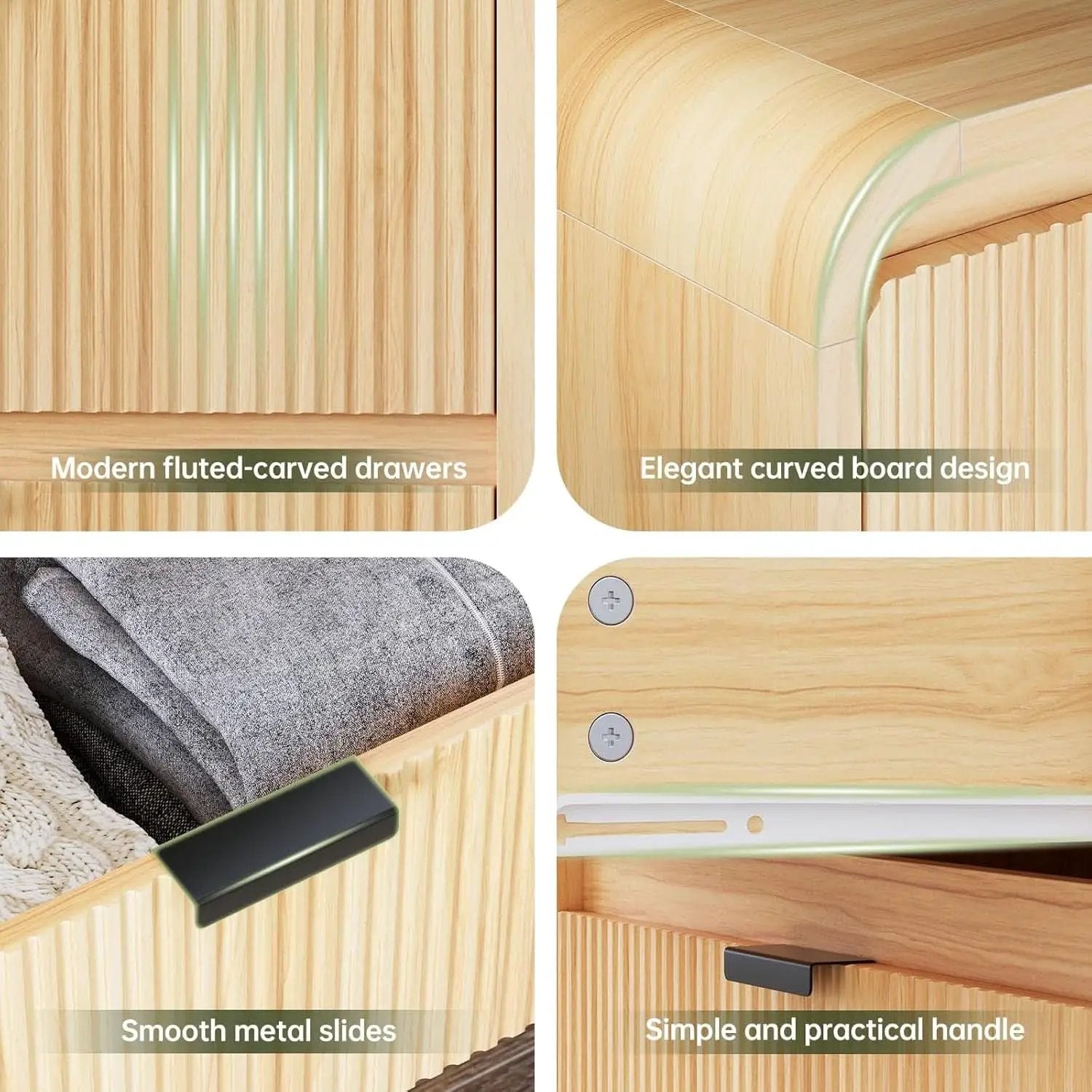 Natural Oak Fluted 8 Drawer Dresser 55 Inch Wide Bedroom from PriceLows™