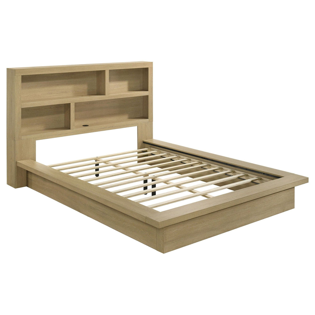 Hendricks Queen Bookcase Headboard Platform Bed | 73.5 x 96.25 x 51.5 in | Engineered Wood & Veneer | Light Oak