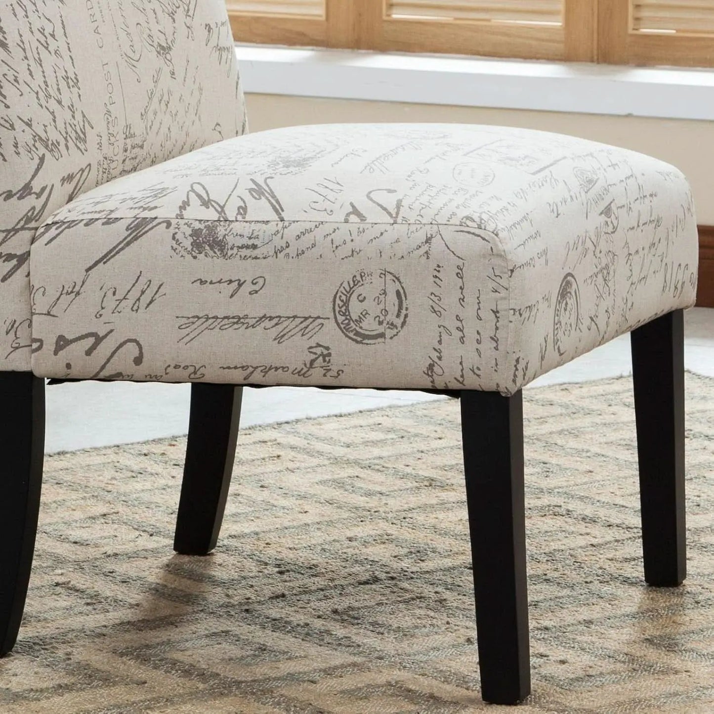 Armless Script Print Upholstered Accent Chair Espresso from PriceLows™