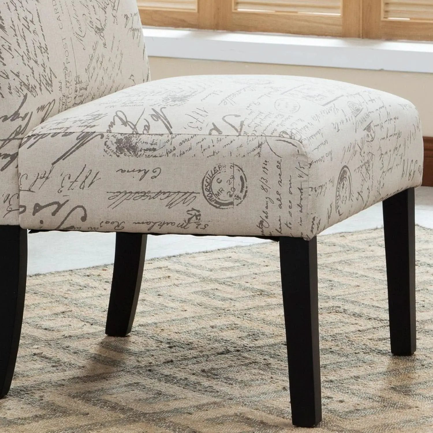 Armless Script Print Upholstered Accent Chair Espresso from PriceLows™