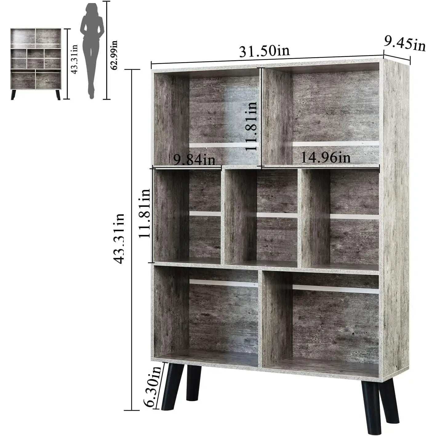 Three Tier Grey Bookshelf For Small Spaces With Crisscross from PriceLows™