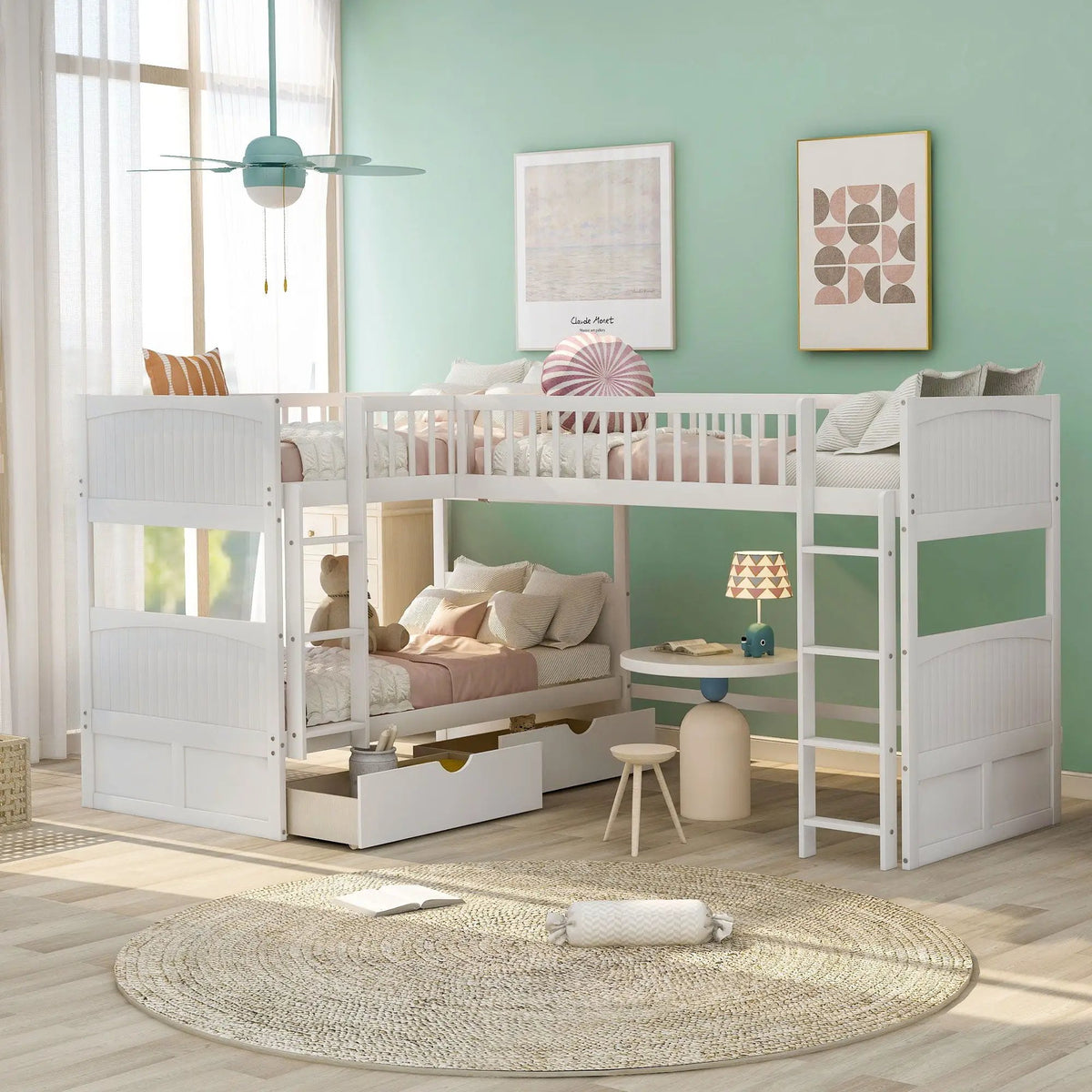 Bunk Bed With Loft | Sleeps 3 | Twin | 2 Underbed Drawers | Built In Stepladder