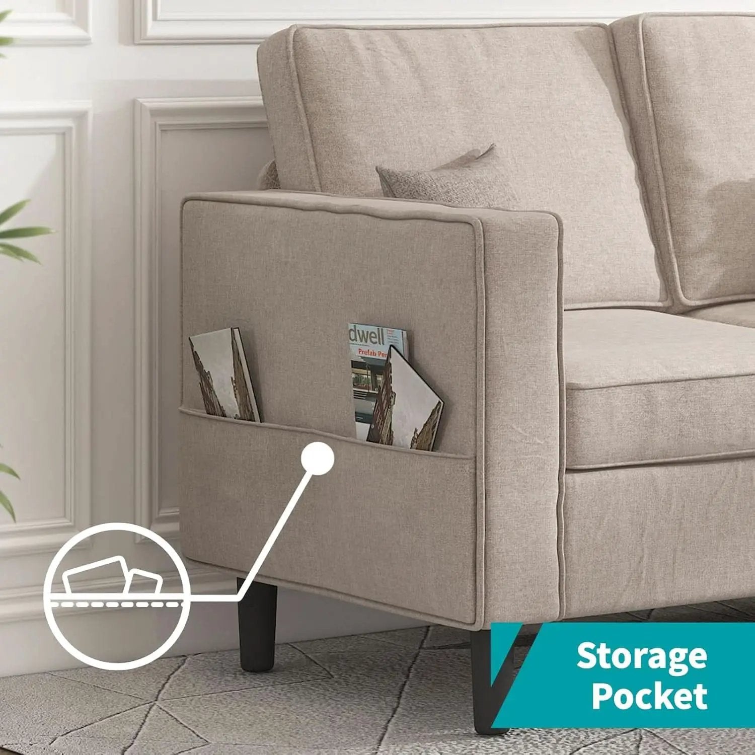 Beige Sectional Sofa Set With Movable Storage Ottoman from PriceLows™