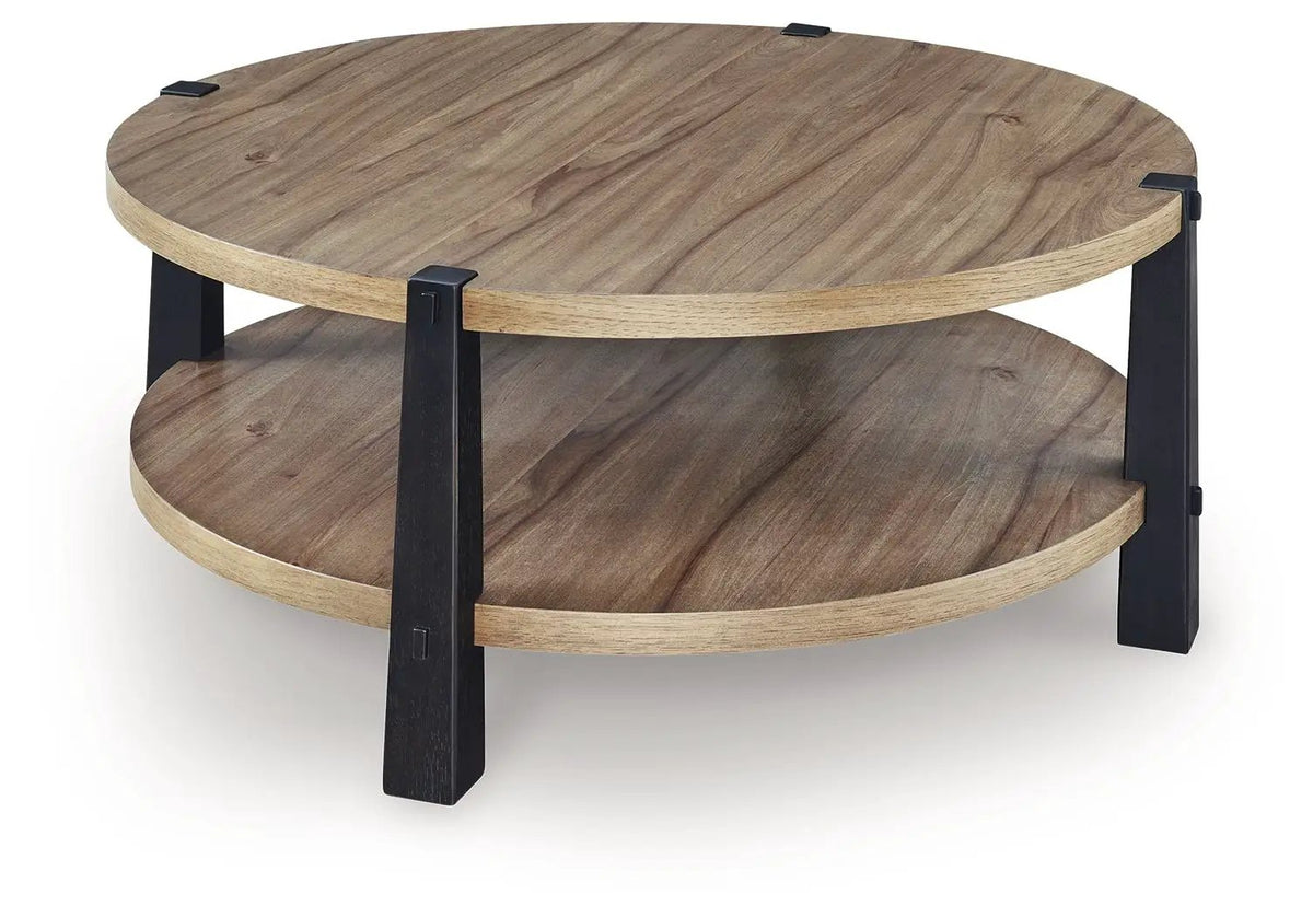 Ridgester Round End Table | Hickory Veneer | Natural Wood-Tone Finish | 22.5 Inch Diameter
